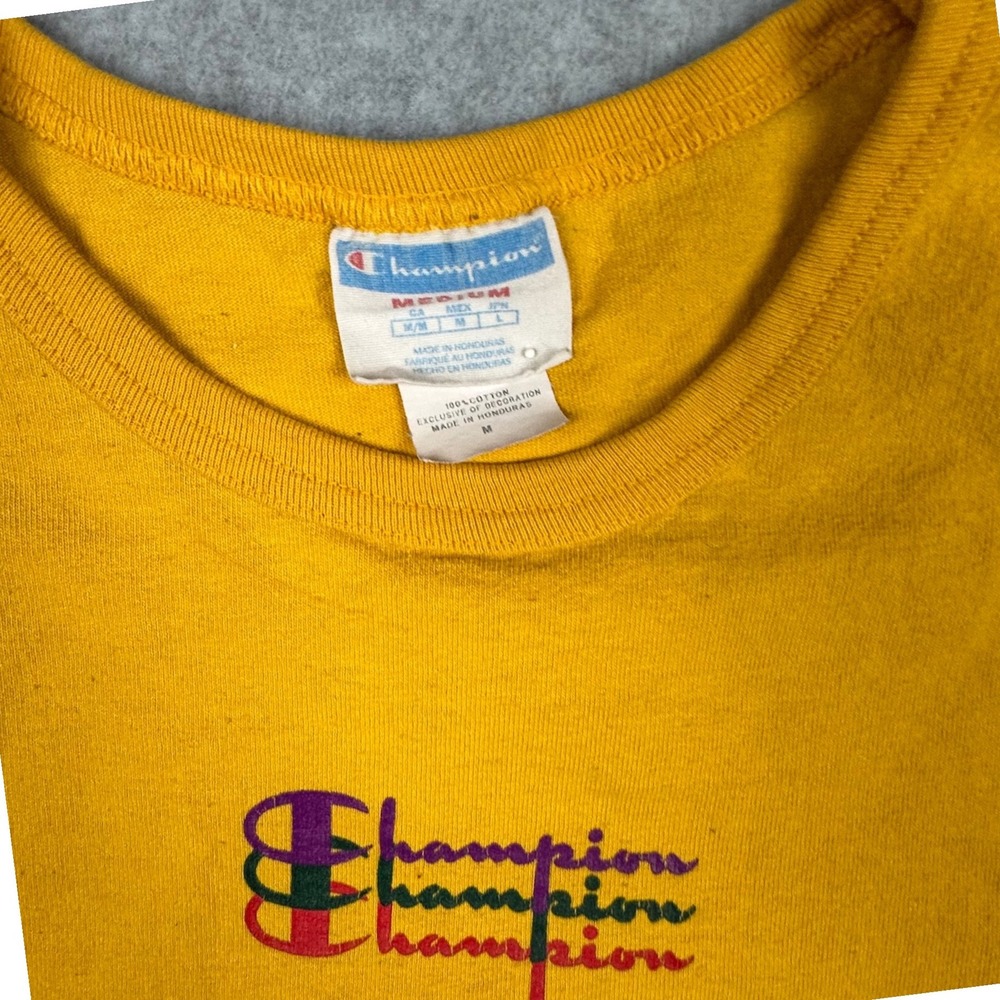 Champion Mens Mustard Yellow Embroidered Logo Graphic Back T-Shirt Medium - Picture 2 of 9